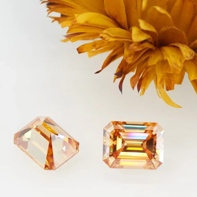 emerald cut moissanite Champagne 2
