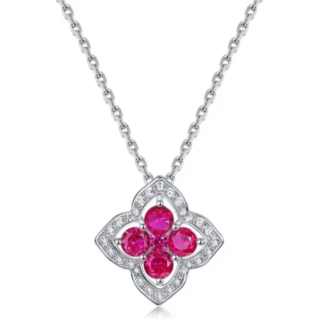 Four Leaf Clover Lab Created Ruby Necklace