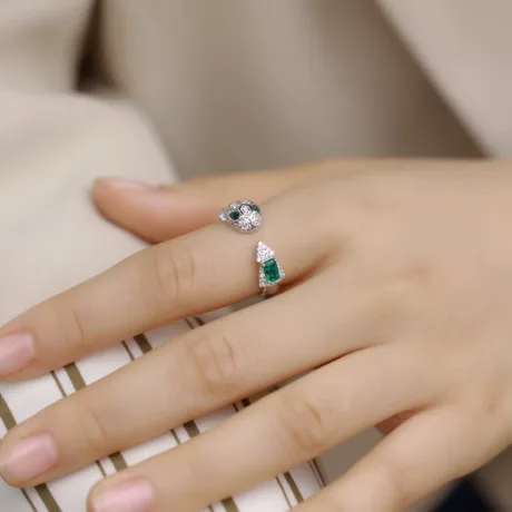 Lab Created Emerald Snake Ring-925 Silver