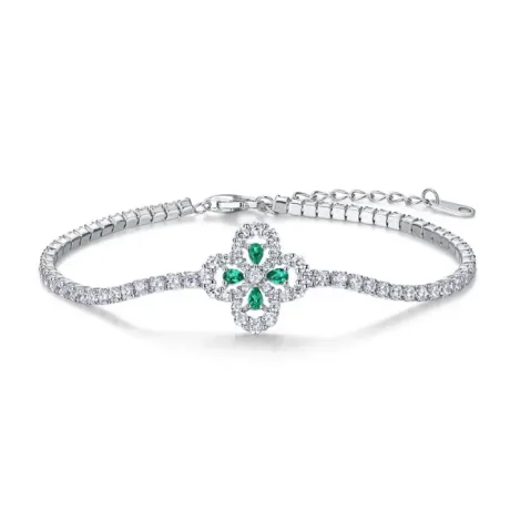 Lab Emerald Four Leaf Clover Bracelet