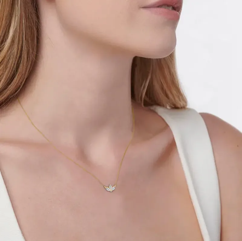 Lab Grown Diamond Lotus Necklace-18K Gold