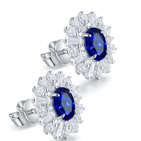 Lab Grown Sapphire Earrings-Blue