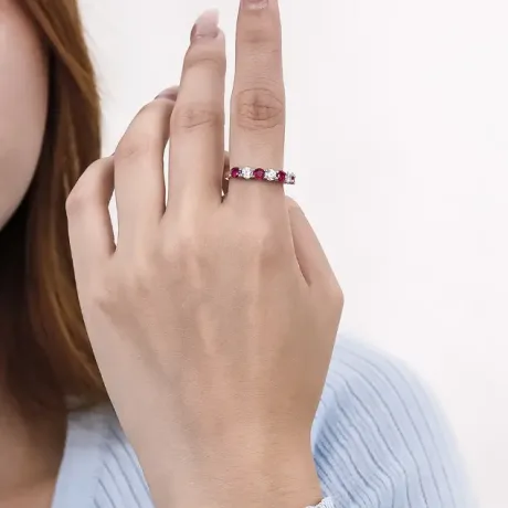 Lab Ruby & Moissanite Ring-Seven Gems