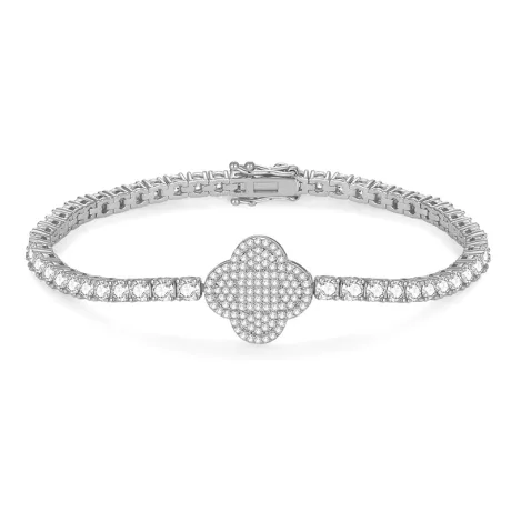 Moissanite Four Leaf Clover Tennis Bracelet Silver
