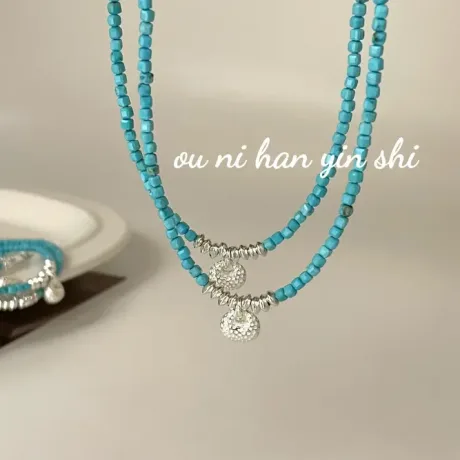 Turquoise Beaded Necklace-Handmade