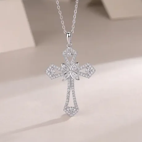 Women's Lab Grown Diamond Cross Necklace in 925 Silver